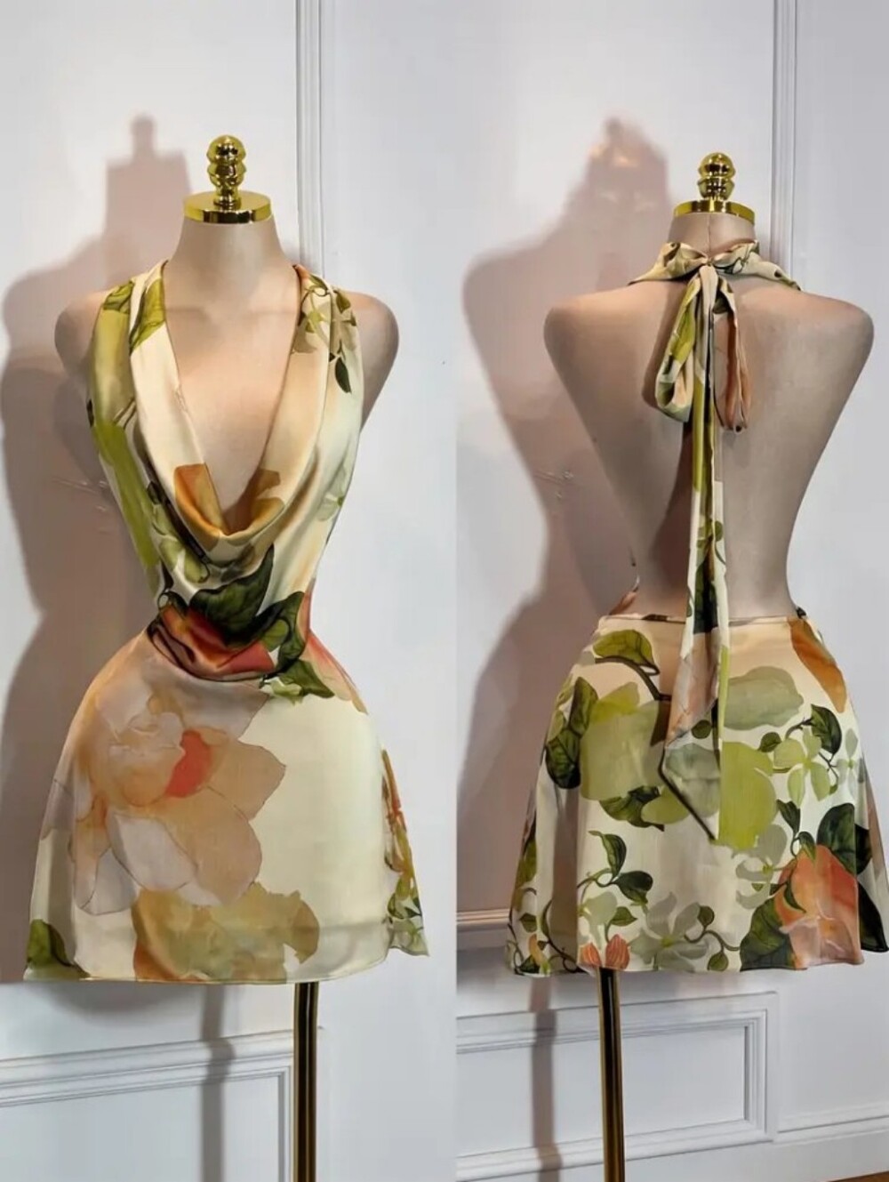 Women'S Fashion Elegant Floral Print Backless Halter Dress Summer